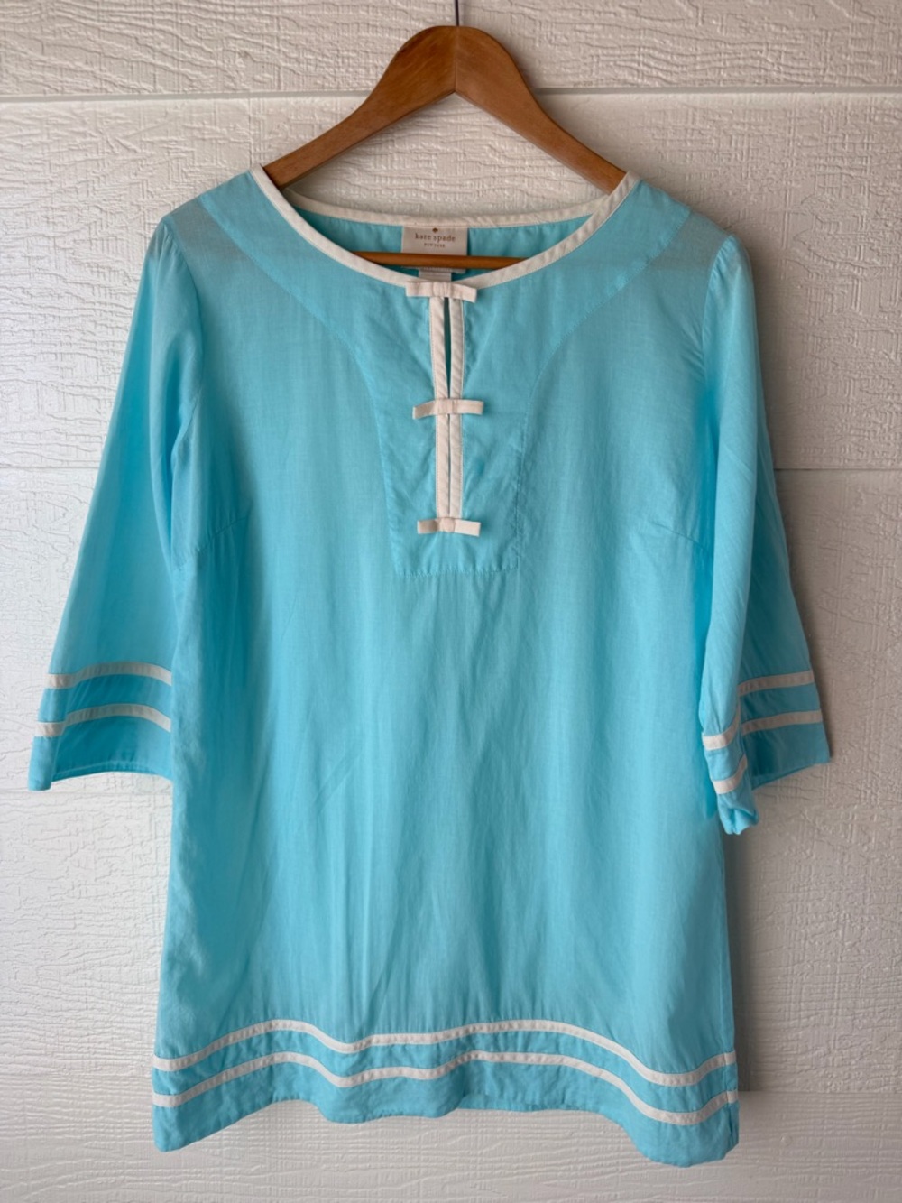 Kate Spade Swim Cover Up Aqua Tunic XS White Trim